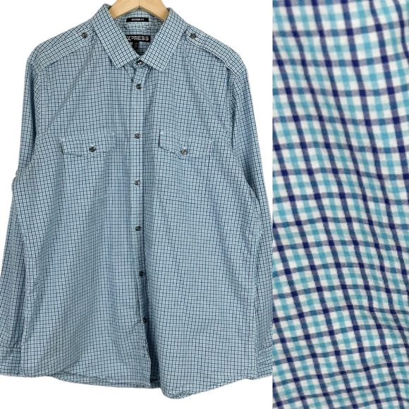 Express Modern Fit Mens Plaid Button Front Shirt Size XL - Picture 1 of 9